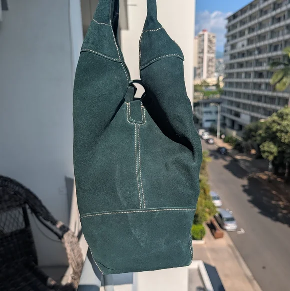 Ann Taylor vtg Y2k Hamilton soho green suede Large hobo bag - Picture 5 of 14